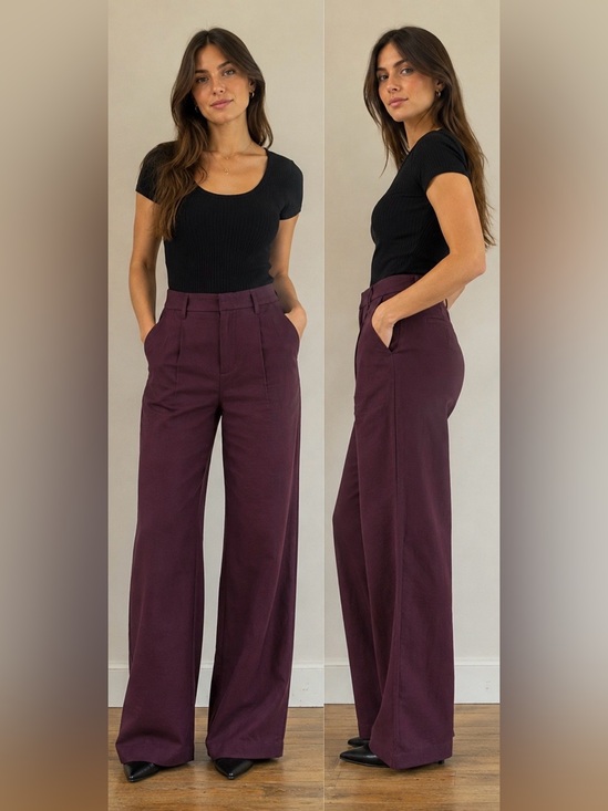 a new day Pants - A NEW DAY Dark Plum Office Pleated Dress Straight Wide Leg Pants